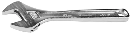 Ключ ЗУБР "ЭКСПЕРТ" разводной,Cr-V,хромир покрытие,эргоном рукоятка,увелич зев,угол наклона губок 15град,250мм/10",32мм 27260-25 купить в Нижневартовске