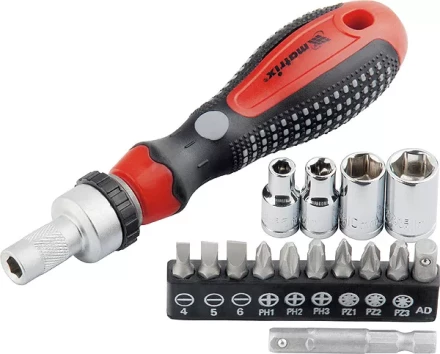 Отвёртка реверсивная с набором бит и насадок торцевых,CrV,1/4",16шт MATRIX 11332 купить в Нижневартовске