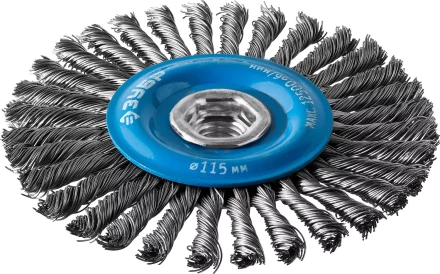 ЗУБР "ПРОФЕССИОНАЛ". Щетка дисковая для УШМ, плетеные пучки стальной проволоки 0,5мм, 115ммхМ14 35192-115_z02 купить в Нижневартовске