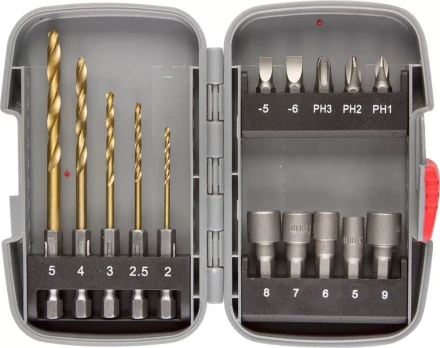 Набор ЗУБР "МАСТЕР": Насадки для шуруповерта и дрели, биты, торцовые головки, биты-сверла, 15 предметов 26055-H15 купить в Нижневартовске