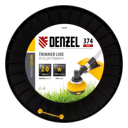 Леска для триммера звезда, 2,0мм х 374м, на DIN катушке FLEX CORD,  Denzel 96285 купить в Нижневартовске
