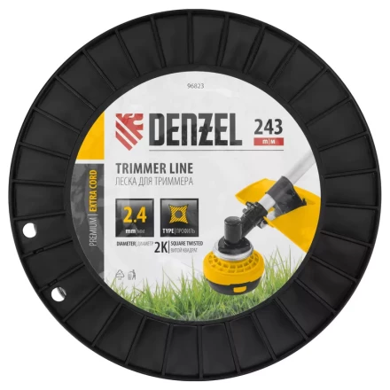 Леска для триммера двухкомпонентная витой квадрат, 2,4мм х 243м, на DIN катушке EXTRA CORD// Denzel 96823 купить в Нижневартовске