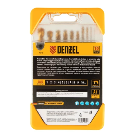 Набор сверл по металлу, 1-10 мм, HSS-Tin, Golden Tip, 10 шт Denzel 72316 купить в Нижневартовске