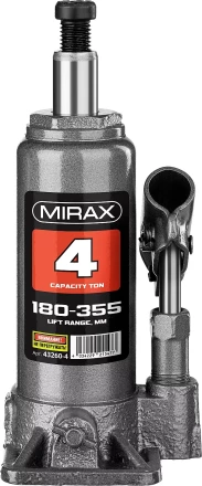 Домкрат гидравлический бутылочный, 4т, 180-355 мм, MIRAX 43260-4 43260-4 купить в Нижневартовске