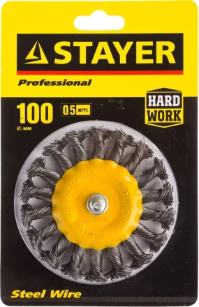STAYER "PROFESSIONAL". Щетка дисковая для дрели, жгутированная стальная проволока 0,5мм, 100мм 35115-100 купить в Нижневартовске
