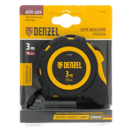 Рулетка Denzel 3м х 16мм, обрезиненный корпус, автоматическая фиксация, 31550 купить в Нижневартовске