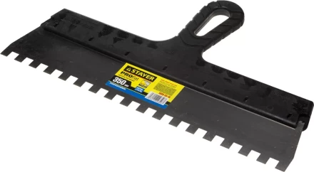 Шпатель STAYER "PROFESSIONAL" нержавеющий зубчатый с пластмассовой ручкой, 350мм, зуб 10х10мм 1009-35-10 купить в Нижневартовске