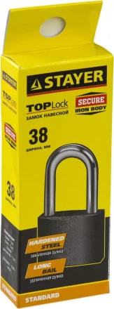 Замок STAYER "STANDARD" навесной, металлический корпус, удлиненная закаленная дужка, 38мм 37160-38-1 купить в Нижневартовске