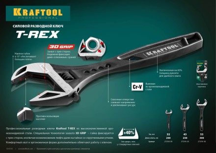 Ключ разводной силовой KRAFTOOL T-REX 27254-20 купить в Нижневартовске