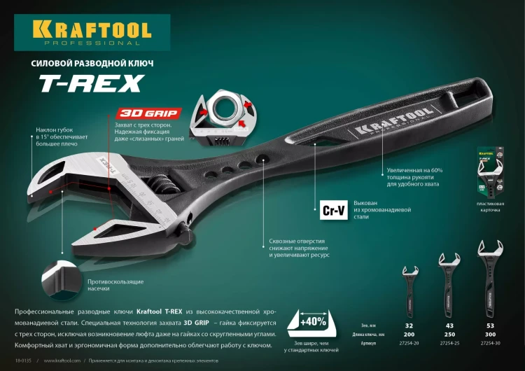 Ключ разводной силовой KRAFTOOL T-REX 27254-20 купить в Нижневартовске