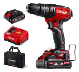 ЗУБР 20 В, 40 Нм, 2 АКБ LMS (2 Ач), ударная дрель-шуруповерт, сумка (ДШУ-40-22)