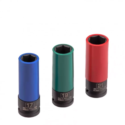 Набор головок ударных 6-гранных удлиненных для колесных дисков 17 19 21 мм 1/2" 3 предмета Stels 13953 купить в Нижневартовске