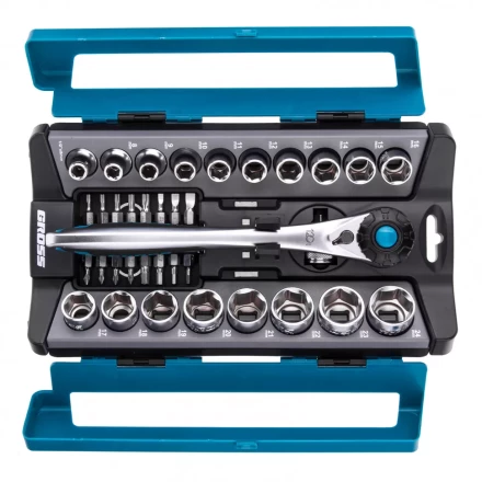 Набор торцевых головок трещотка 120 зубьев 36 предметов 1/2" CrV Gross 14144 купить в Нижневартовске