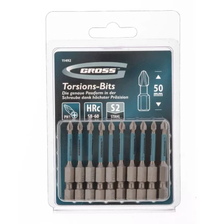 Набор бит торсионных PH1x50 мм для ударных шуруповертов 10 шт. Gross 11492 купить в Нижневартовске