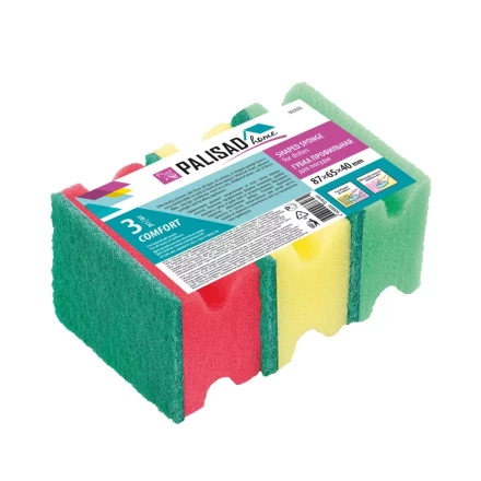 Губки для посуды профильные Comfort, 87 x 65 x 40 мм, 3 шт., Home Palisad 923555 купить в Нижневартовске