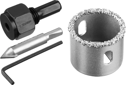 Коронка-чашка ЗУБР "ПРОФЕССИОНАЛ" c карбид-вольфрамовым нанесением, 32 мм, высота 25 мм, в сборе с державкой и сверлом 33360-032_z01 купить в Нижневартовске