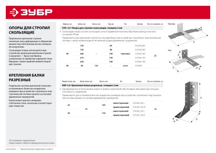ЗУБР СОС-2.0, 40 x 120 (60) x 2 мм, пластина, скользящая опора для стропил (310166-060) купить в Нижневартовске
