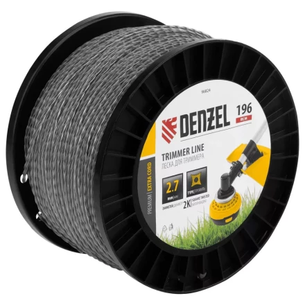 Леска для триммера двухкомпонентная витой квадрат, 2,7мм х 196м, на DIN катушке EXTRA CORD// Denzel 96824 купить в Нижневартовске