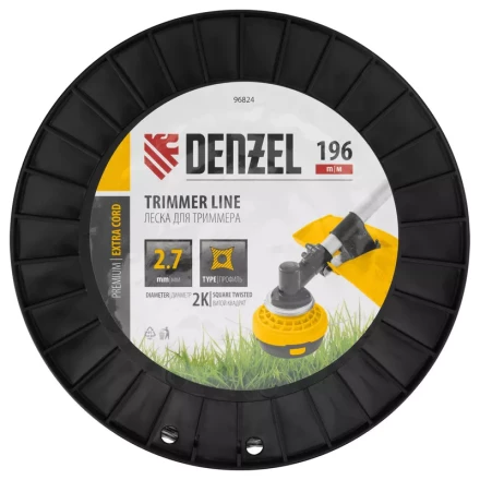 Леска для триммера двухкомпонентная витой квадрат, 2,7мм х 196м, на DIN катушке EXTRA CORD// Denzel 96824 купить в Нижневартовске