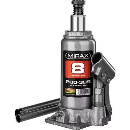 Домкрат гидравлический бутылочный, 8т, 200-385 мм, MIRAX 43260-8 43260-8 купить в Нижневартовске