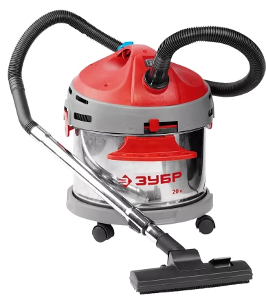 Пылесос ЗУБР сухая и влажная уборка, нержавеющая сталь, усиленное основание, розетка до 2000Вт, 20л, 1400Вт ЗППУ-1400-20 купить в Нижневартовске