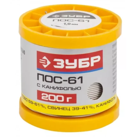 Припой ЗУБР, ПОС 61, трубка с канифолью, 200г, 1мм 55450-200-10C купить в Нижневартовске