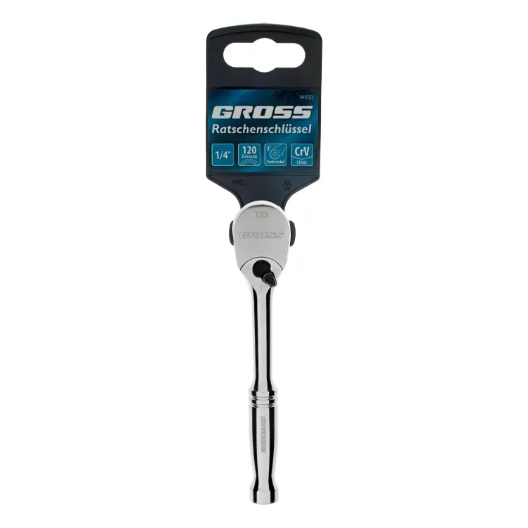 Ключ-трещотка 1/4" Gross 14050, CrV, 120 зубьев, цельнометаллический, хром купить в Нижневартовске