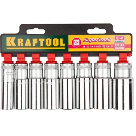 Набор KRAFTOOL &quot;EXPERT QUALITAT&quot; Торцовые головки &quot;SUPER LOCK&quot; удлин, 1/2&quot;, 16-27мм, 8 предметов 27865-H8_z01 купить в Нижневартовске