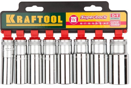 Набор KRAFTOOL &quot;EXPERT QUALITAT&quot; Торцовые головки &quot;SUPER LOCK&quot; удлин, 1/2&quot;, 16-27мм, 8 предметов 27865-H8_z01 купить в Нижневартовске