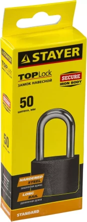 Замок STAYER "STANDARD" навесной, металлический корпус, удлиненная закаленная дужка, 50 мм 37160-50-1 купить в Нижневартовске