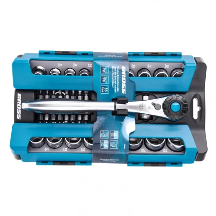 Набор торцевых головок трещотка 120 зубьев 36 предметов 1/2" 3/8” CrV Gross 14145 купить в Нижневартовске