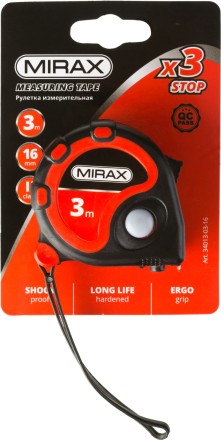Рулетка MIRAX, 3 стопора, двухкомпонентный пластиковый корпус, 3мх16мм 34013-03-16 купить в Нижневартовске