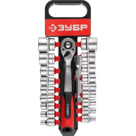 Набор ЗУБР "МАСТЕР": Торцовые головки (1/2") на пластиковом рельсе, трещотка, удлинитель, Cr-V, 8-32мм, 20 предметов 27647-H20 купить в Нижневартовске