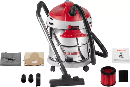 Пылесос ЗУБР сухая и влажная уборка, нержавеющая сталь, усиленное основание, розетка до 2000Вт, 30л, 1400Вт ЗППУ-1400-30 купить в Нижневартовске