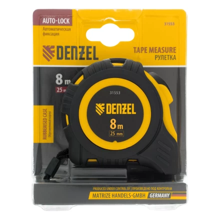 Рулетка Denzel 8м х 25мм, обрезиненный корпус, автоматическая фиксация 31553 купить в Нижневартовске