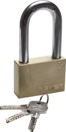 Замок ЗУБР "ЭКСПЕРТ" навесной, латунный корпус, классическая форма, удлиненная закаленная дужка, 70мм 37299-70-1 купить в Нижневартовске