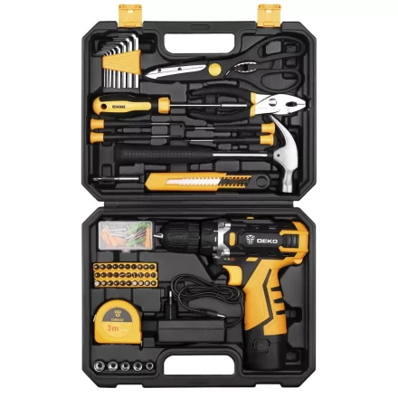 Дрель аккумуляторная DKCD12FU-Li DEKO + набор 104 инструмента для дома, 063-4104 купить в Нижневартовске