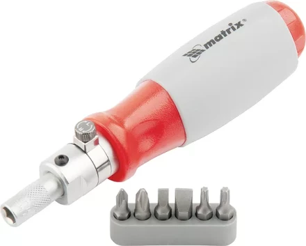 Отвертка реверсивная, поворотная головка, набор бит, CrV , 6 шт MATRIX 11548 купить в Нижневартовске