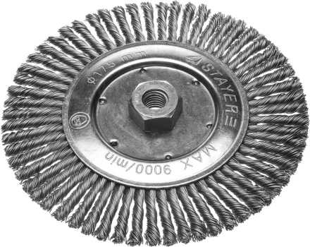 ЗУБР "ПРОФЕССИОНАЛ". Щетка дисковая для УШМ, плетеные пучки стальной проволоки 0,5мм, 175ммхМ14 35192-175_z02 купить в Нижневартовске