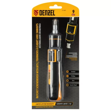 Отвертка реверсивная с револьверным механизмом Denzel 7711601, 11 шт, сталь S2 купить в Нижневартовске
