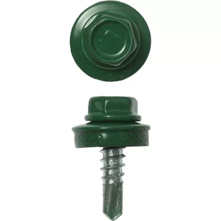 Саморезы ЗУБР &quot;ПРОФЕССИОНАЛ&quot; окраш., RAL 6002 зелен. лист, для крепл. кров. матер. к металл. констр., 5.5x19мм, 500шт 4-300315-55-019-6002 купить в Нижневартовске