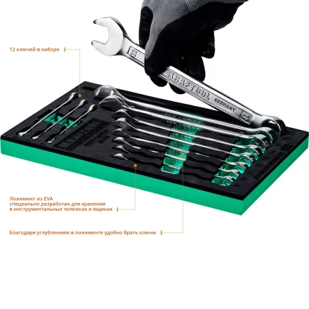 Наборы ключей комбинированных KRAFTOOL, Cr-V, DIN 3110, в EVA-ложементе 27079-H12E купить в Нижневартовске