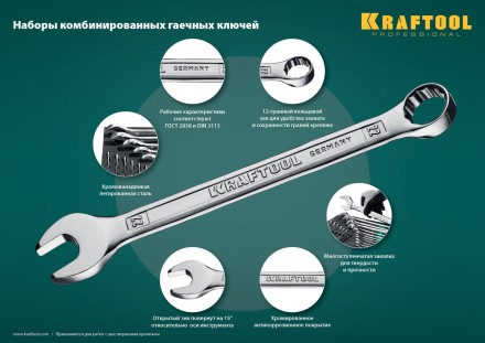 Наборы ключей комбинированных KRAFTOOL, Cr-V, DIN 3110, в EVA-ложементе 27079-H12E купить в Нижневартовске