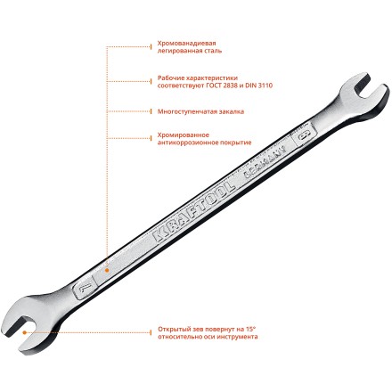Ключи гаечные рожковые KRAFTOOL, Cr-V, DIN 3110 27033-06-07 купить в Нижневартовске
