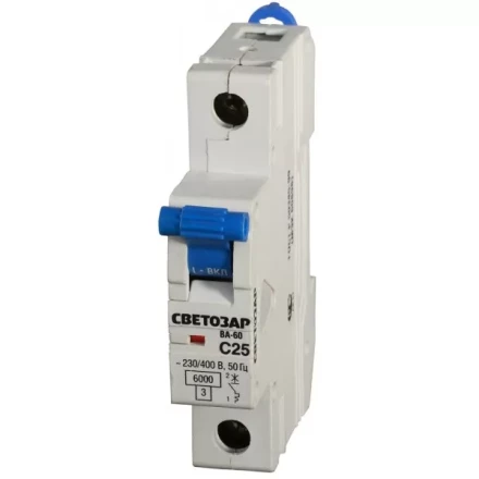 Выключатель автоматический СВЕТОЗАР 1-полюсный, 25 A, "C", откл. сп. 6 кА, 230 / 400 В SV-49061-25-C купить в Нижневартовске