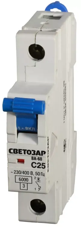 Выключатель автоматический СВЕТОЗАР 1-полюсный, 25 A, "C", откл. сп. 6 кА, 230 / 400 В SV-49061-25-C купить в Нижневартовске