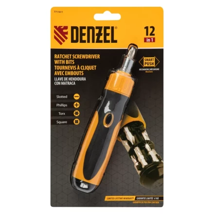 Отвертка реверсивная Denzel 7711611, механизм SmartPush 12 шт, S2 купить в Нижневартовске