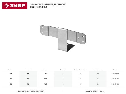 Опора ЗУБР &quot;МАСТЕР&quot; скользящая для стропил, 40х90х120мм, 20 шт 310165-120 купить в Нижневартовске