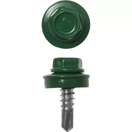 Саморезы ЗУБР "ПРОФЕССИОНАЛ" окраш., RAL 6002 зелен. лист, для крепл. кров. матер. к металл. констр., 5.5x25мм, 420шт 4-300315-55-025-6002 купить в Нижневартовске