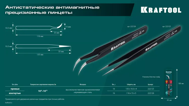 Пинцеты антистатические 222126 купить в Нижневартовске